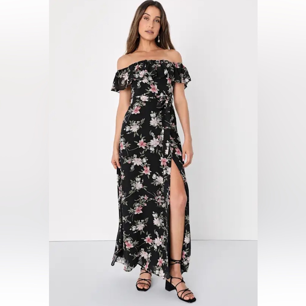 Lulu's Black Floral Off-Shoulder Maxi Dress